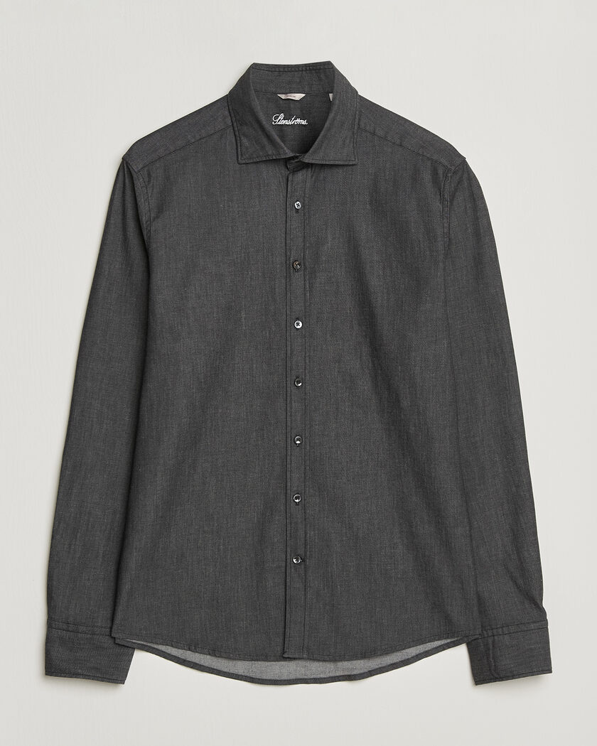 Stenströms Slimline Garment Washed Shirt Black Denim – Sort