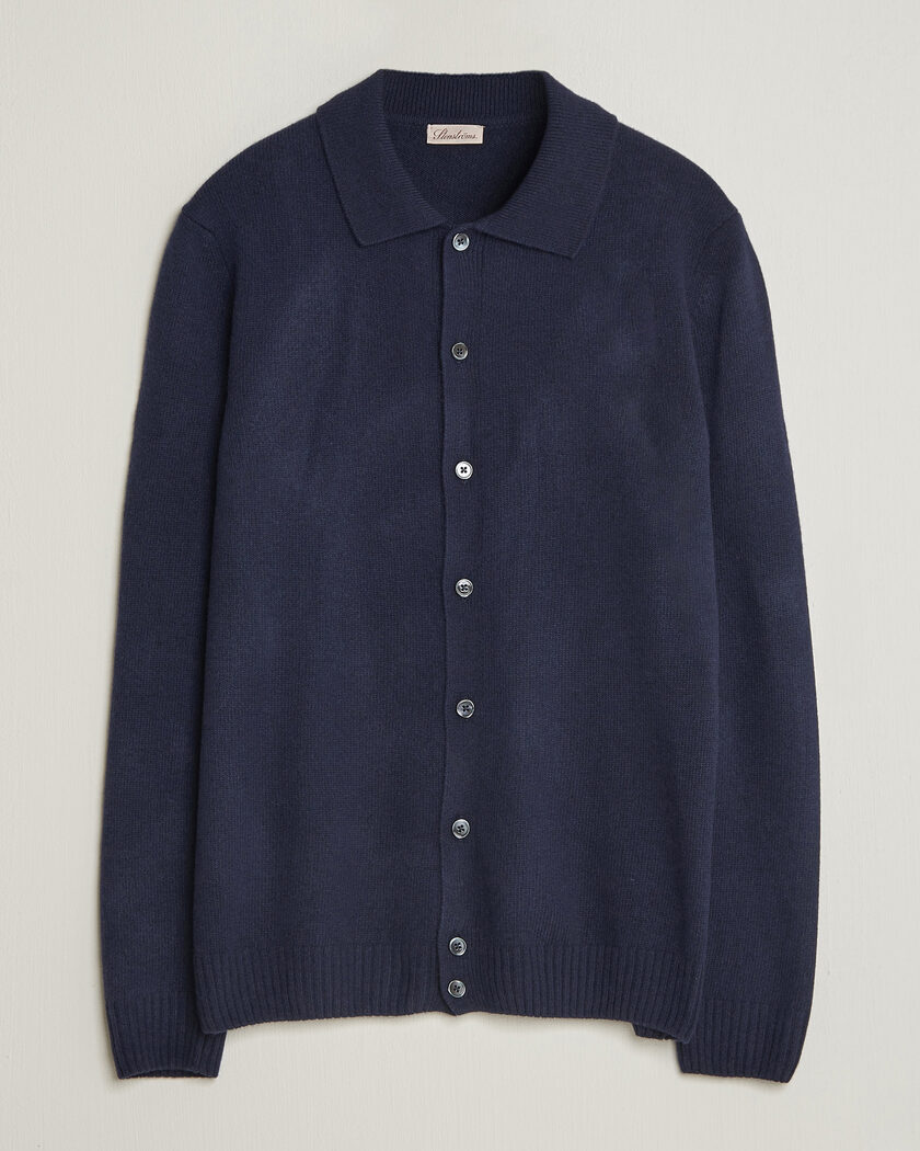 Stenströms Brushed Merino Polo Cardigan Navy – Blå