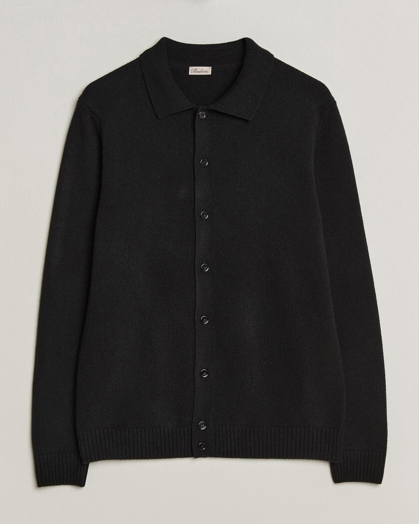 Stenströms Brushed Merino Polo Cardigan Black – Sort