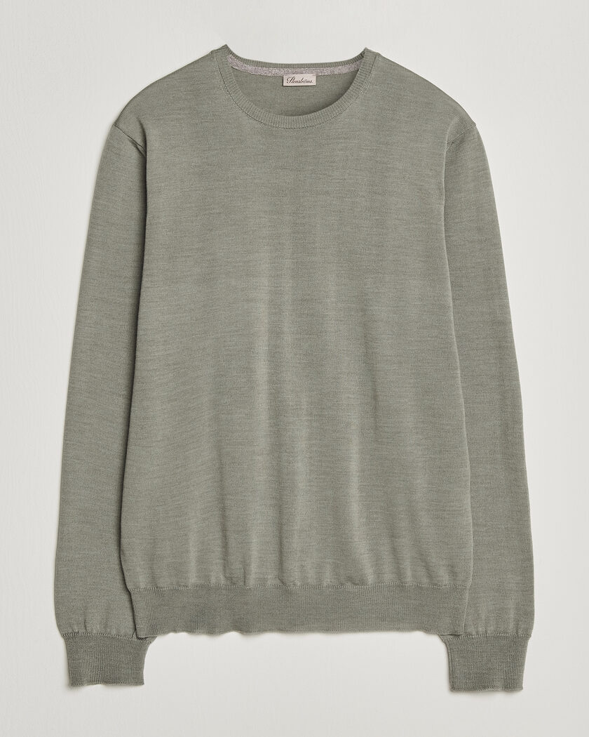 Stenströms Merino Patch Crew Neck Green/Grey – Grøn