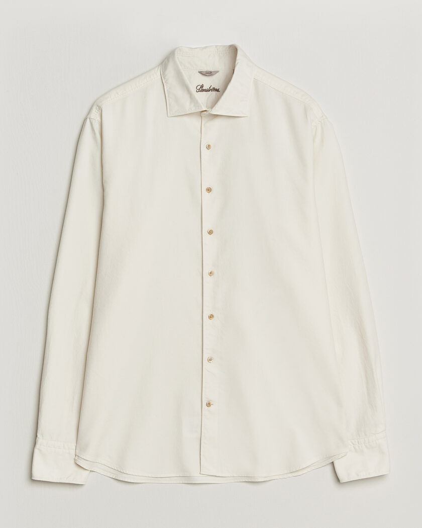 Stenströms Regular Fit Cut Away Flannel Shirt Off White – Hvid