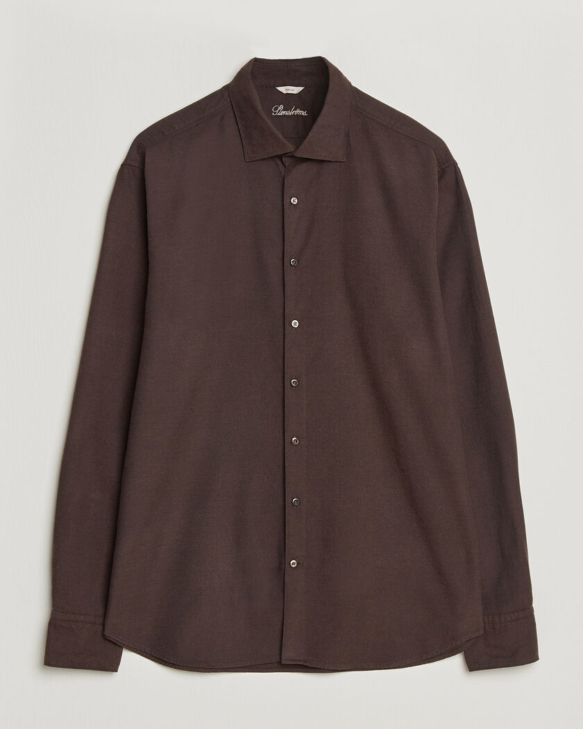 Stenströms Regular Fit Cut Away Flannel Shirt Brown – Brun