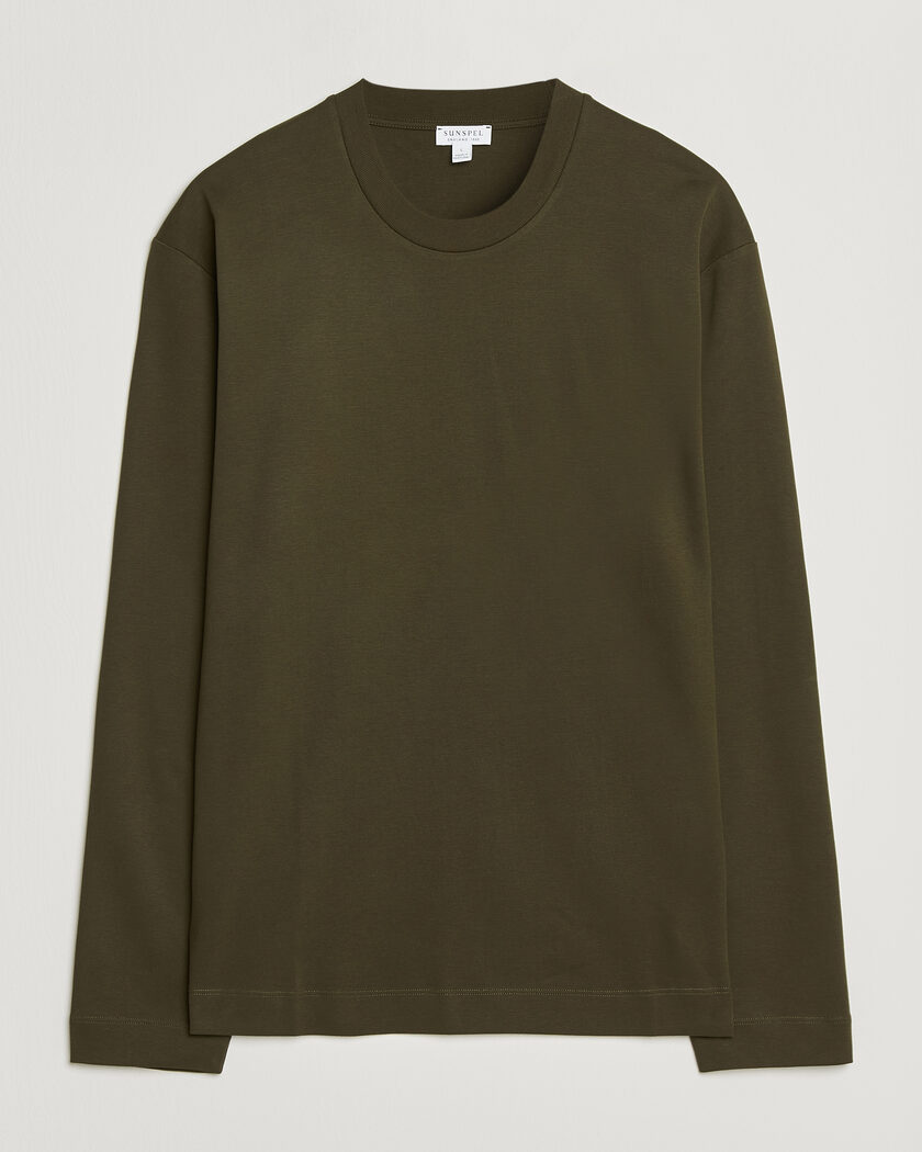 Sunspel Heavy Weight Supima Cotton Long Sleeve T-Shirt Green – Grøn