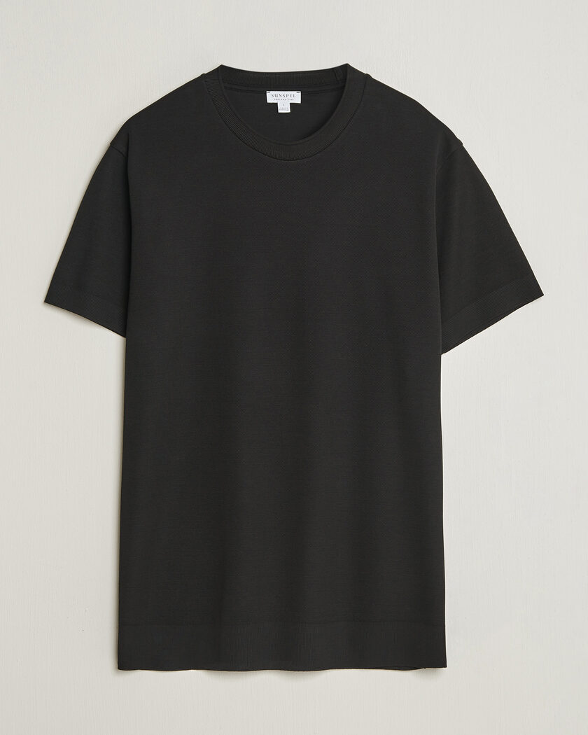 Sunspel Cotton Piquet T-Shirt Black – Sort