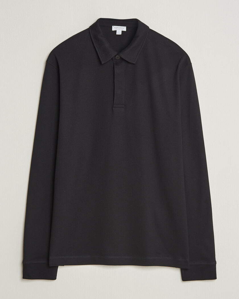 Sunspel Heavy Weight Supima Cotton Long Sleeve Polo Black – Sort