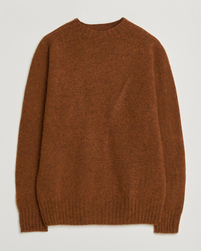 Sunspel Brushed Shetland Crew Neck Dark Tabacco – Brun