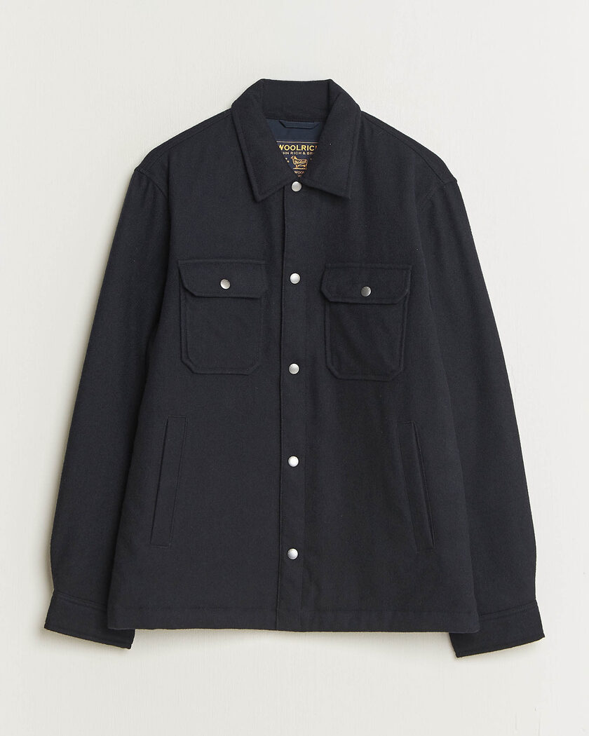 Woolrich Alaskan Wool Light Padded Shirt Jacket Melton Blue – Blå