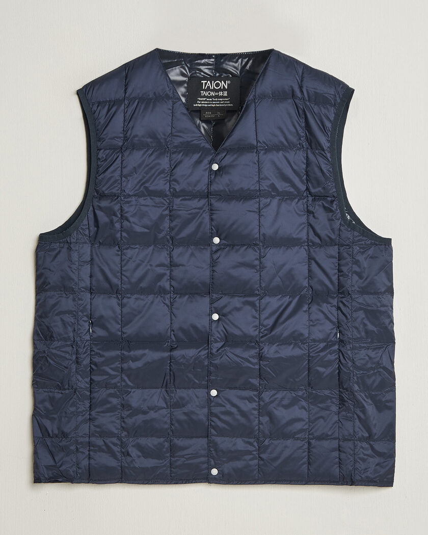 TAION V-Neck Lightweight Down Vest Dark Navy – Blå