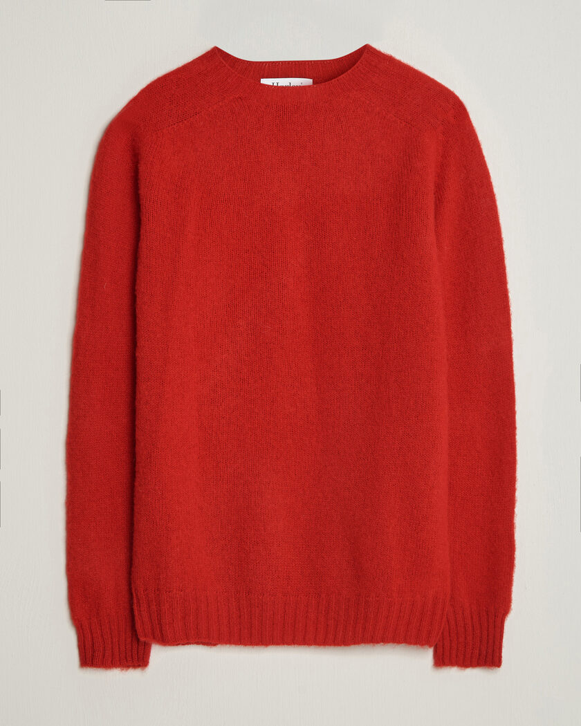 Harley Of Scotland Brushed Supersoft Lambswool Crewneck Cardinal – Rød