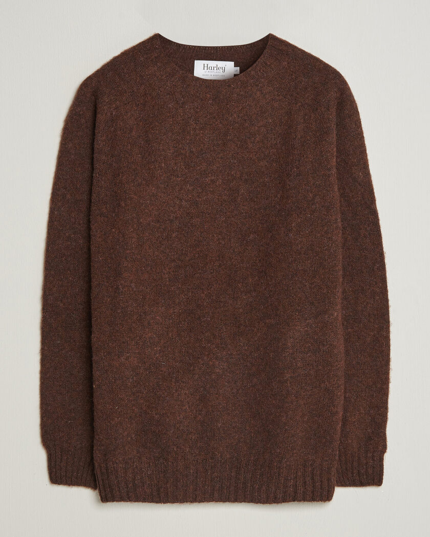 Harley Of Scotland Brushed Supersoft Lambswool Crewneck Marron – Brun