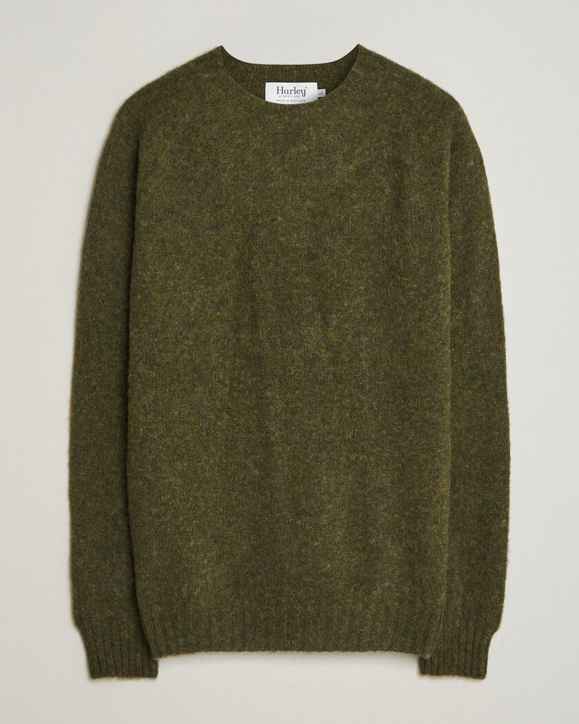 Harley Of Scotland Brushed Supersoft Lambswool Crewneck Scots Pine – Grøn