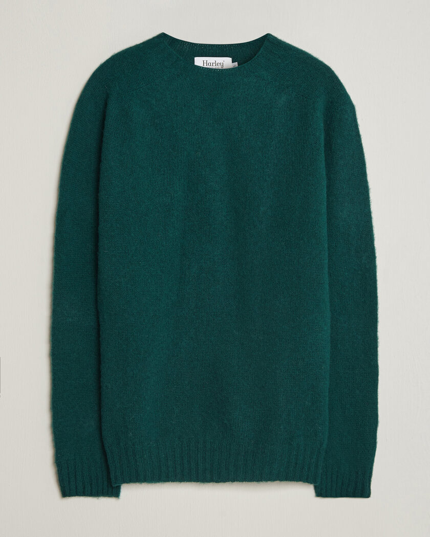 Harley Of Scotland Brushed Supersoft Lambswool Crewneck Tartan – Grøn