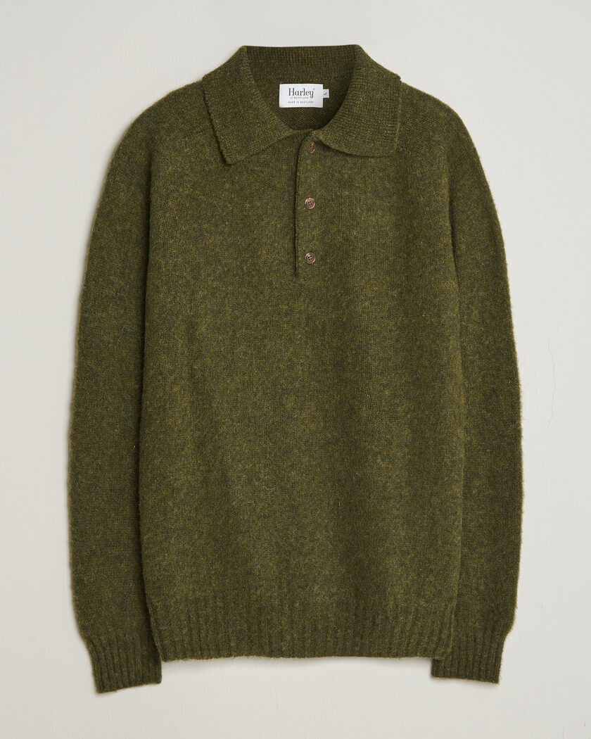 Harley Of Scotland Brushed Supersoft Lambswool Polo Scots Pine – Grøn