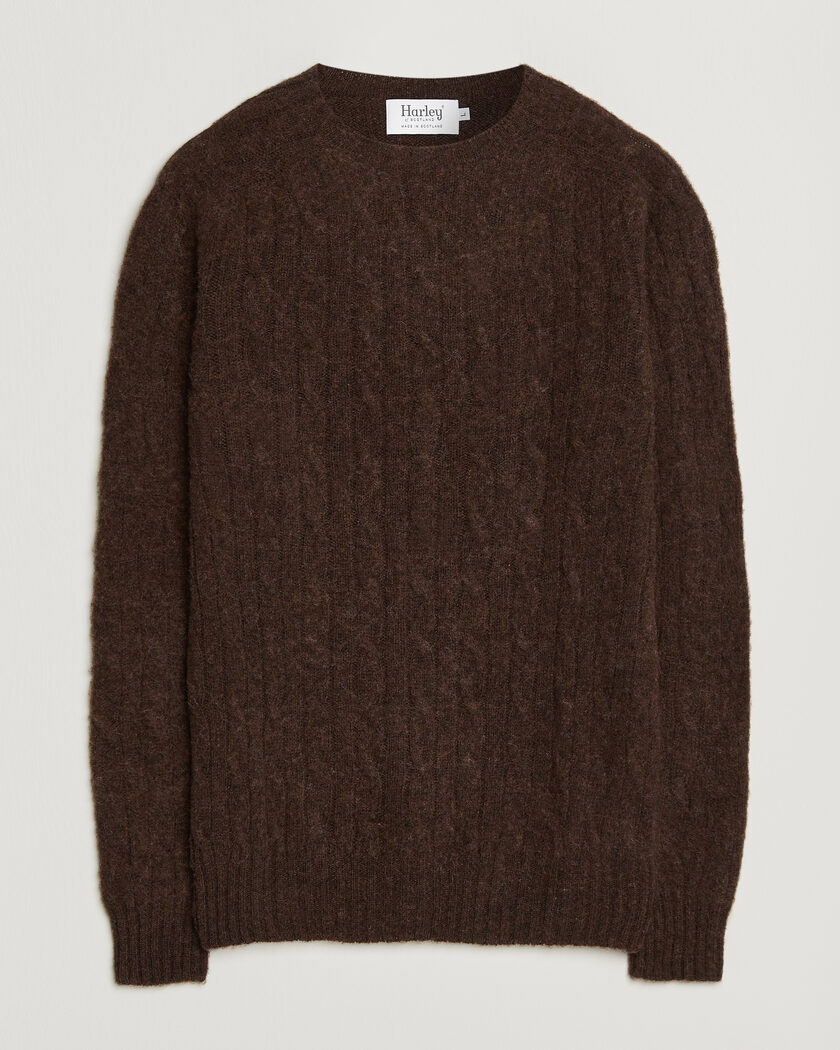 Harley Of Scotland Brushed Supersoft Lambswool Cable Marron – Brun