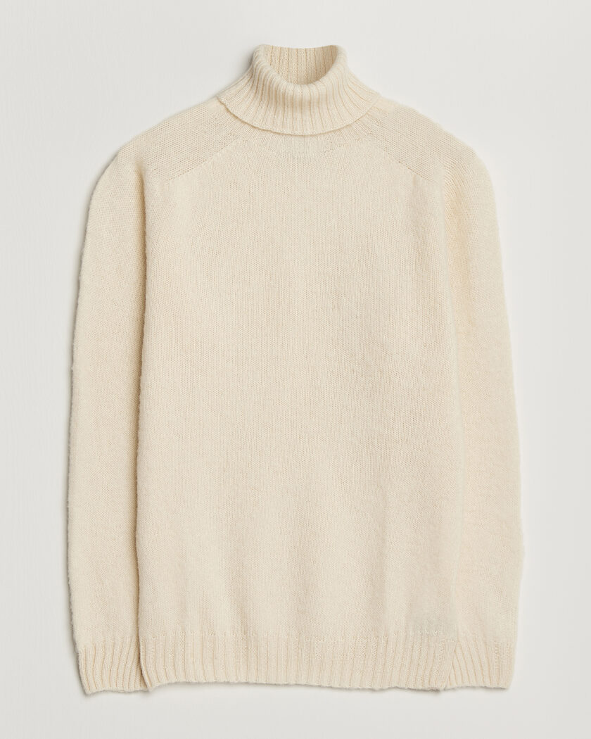 Harley Of Scotland Brushed Supersoft Lambswool Rollneck Vanilla – Hvid
