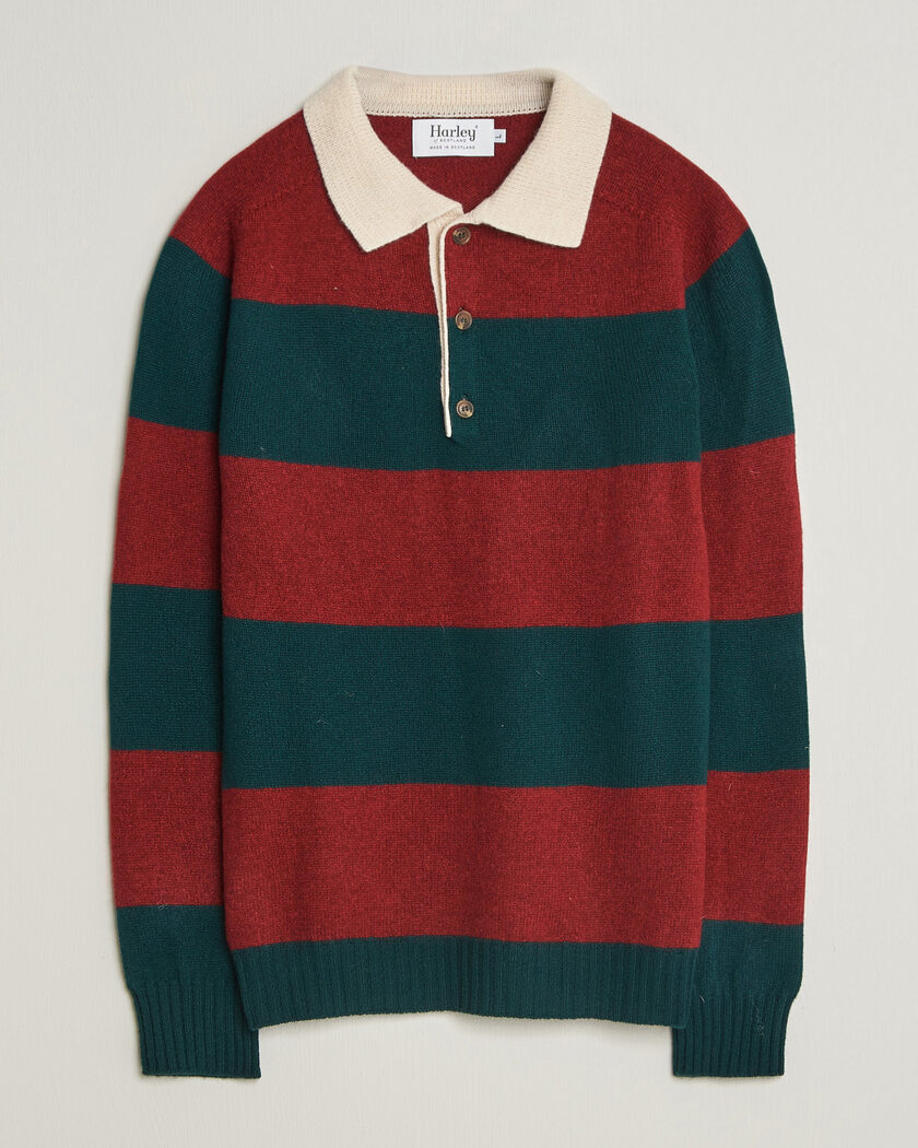 Harley Of Scotland Supersoft 2ply Lambswool Rugby Green/Red – Grøn