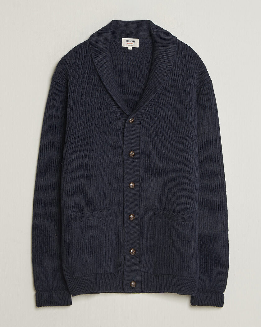 Kamakura Shirts McQueen Shawl Collar Cardigan Navy – Blå