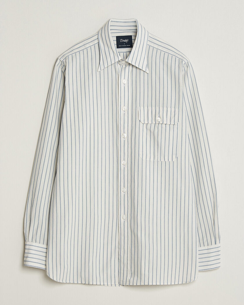 Drake's One Pocket Halo Stripe Shirt White – Hvid
