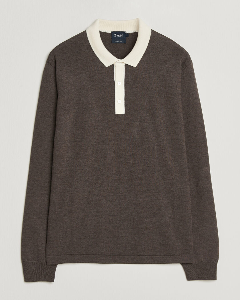 Drake's Solid Knitted Rugby Brown – Brun