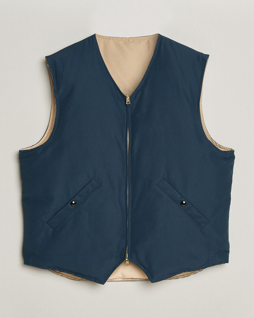 Drake's Reversible Down Vest Petrol/Ecru – Beige