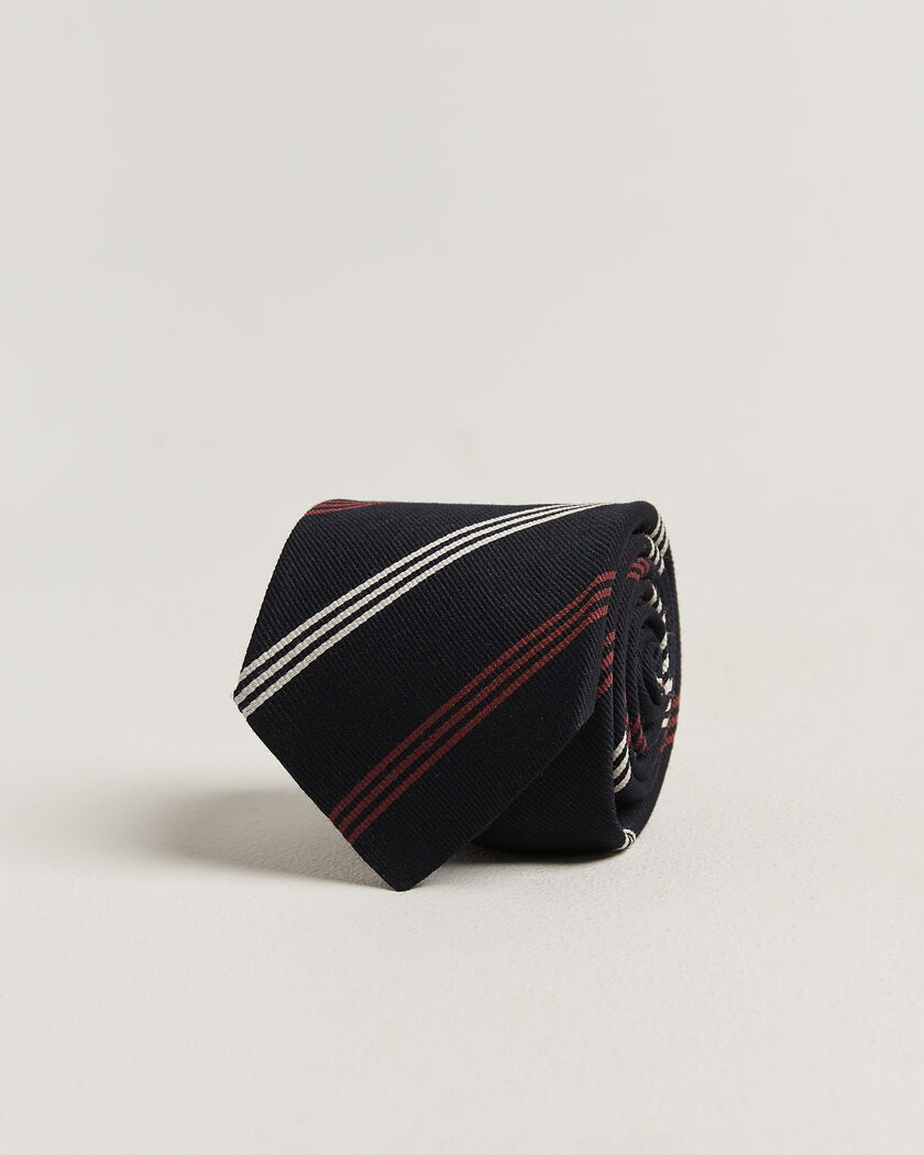 Drake's Reppe Stripe Wool/Silk Tie Navy/Brown/White – Blå