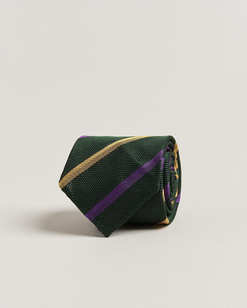 Drake's Multistripe Grenadine Silk Tie Green/Yellow/Purple – Grøn