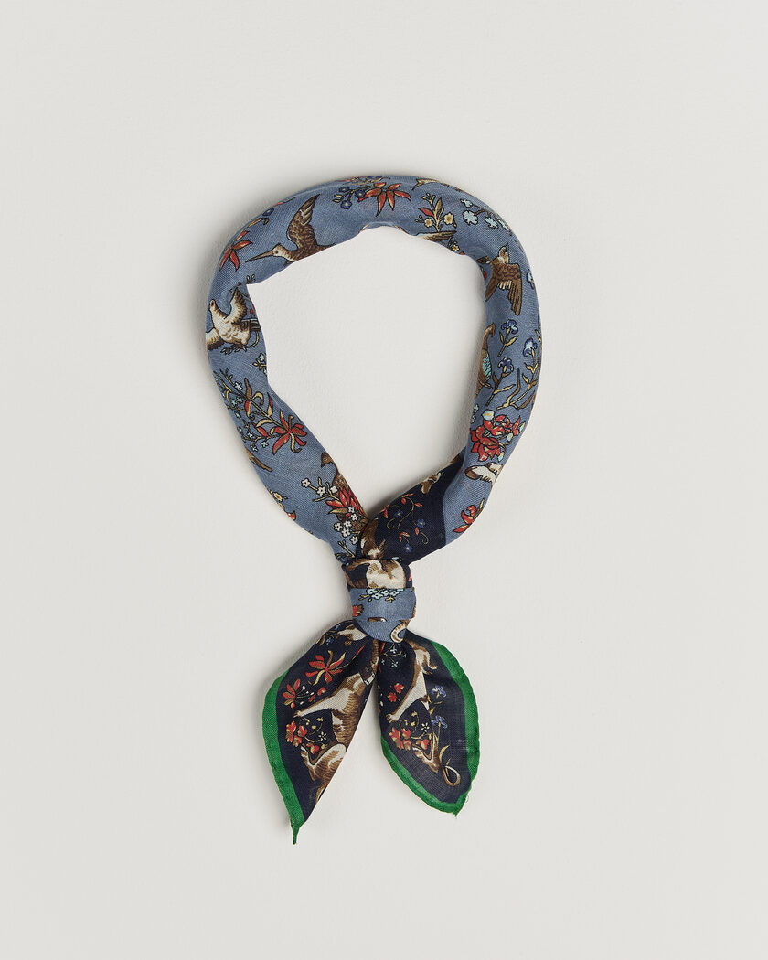 Drake's Unicorn Tapestry Wool/Silk Bandana Navy – Blå