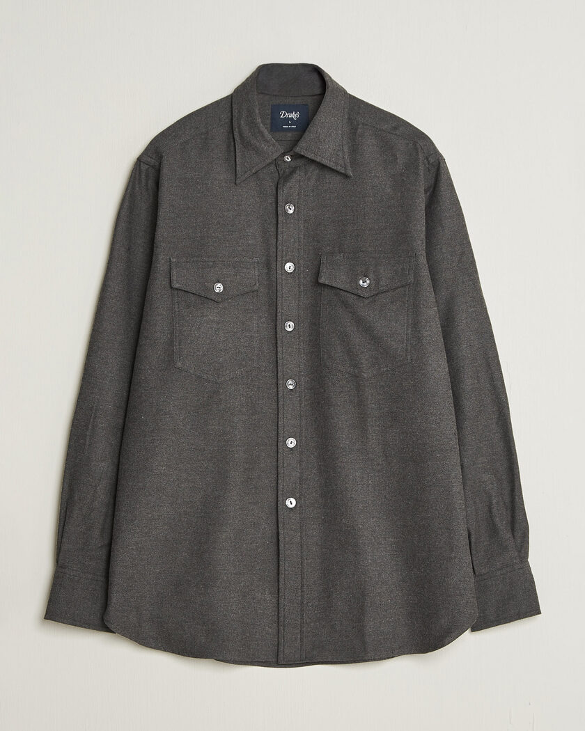 Drake's Two Pocket Casual Shirt Grey – Grå