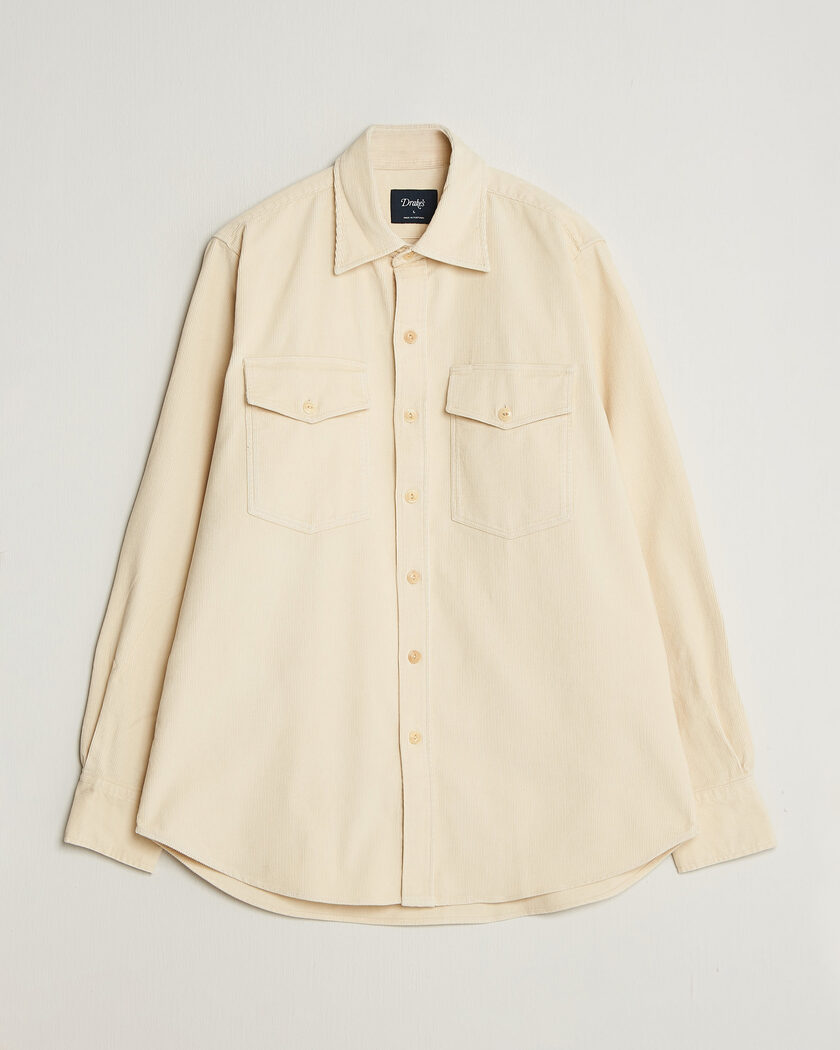 Drake's Two Pocket Corduroy Shirt Ecru – Hvid