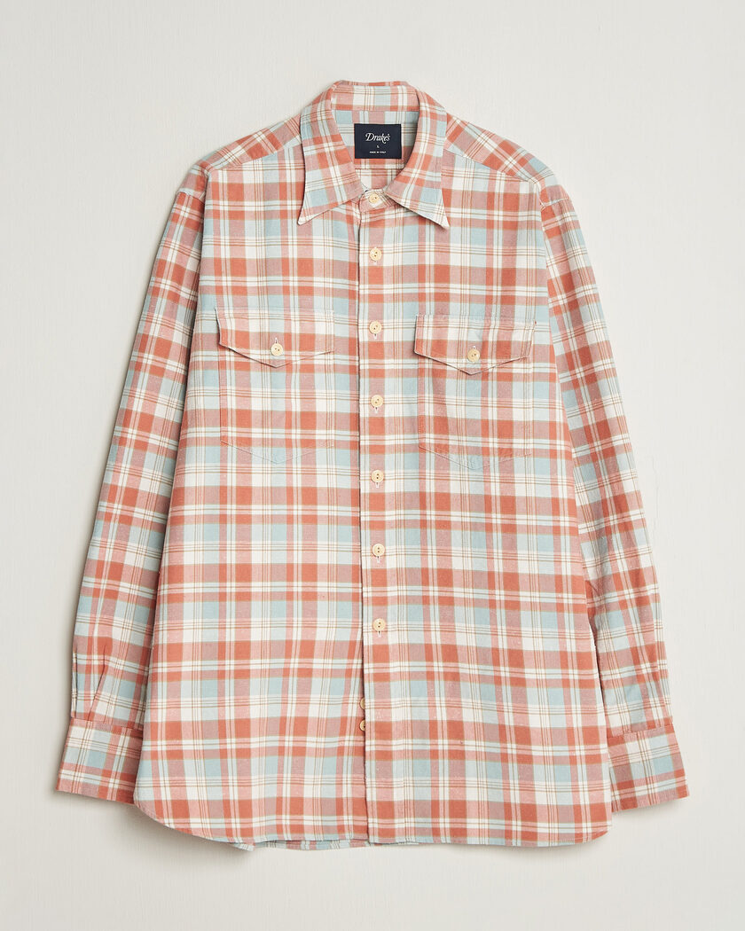 Drake's Two Pocket Check Shirt Pink/Blue – Flerfarvet