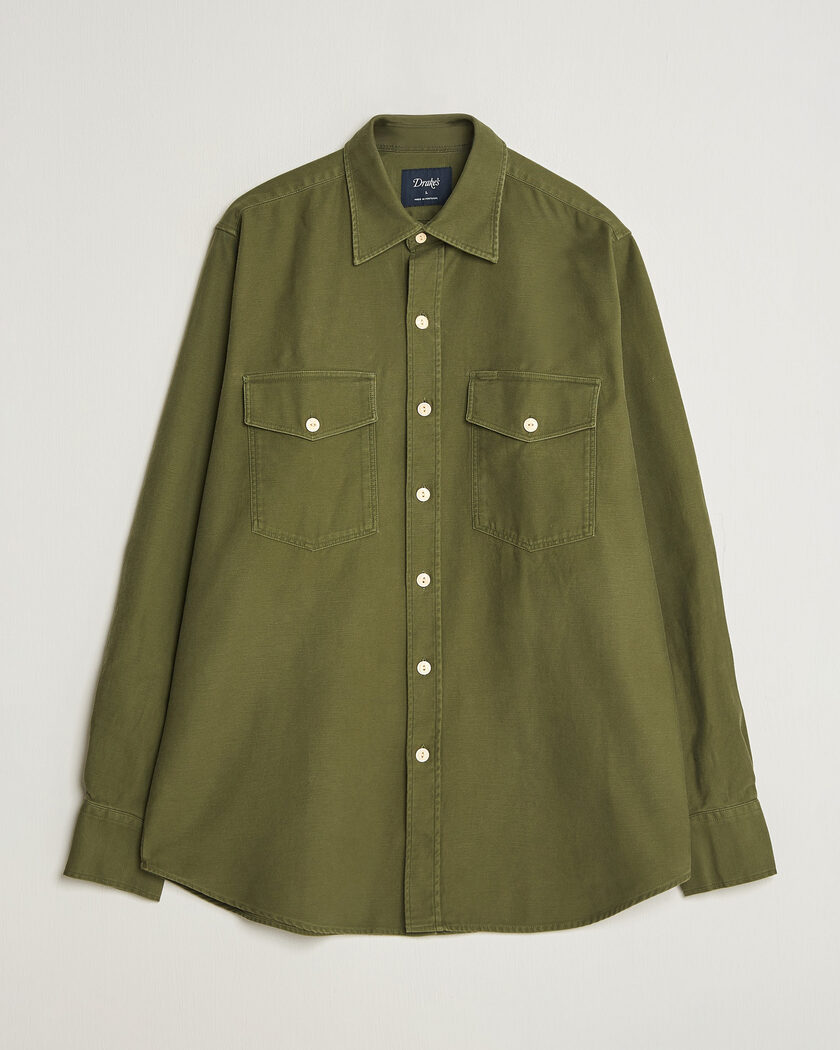 Drake's Two Pocket Casual Cotton Shirt Olive – Grøn