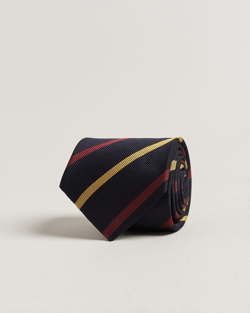 Drake's Line Stripe Super Reppe Tie Navy/Red/Yellow – Blå