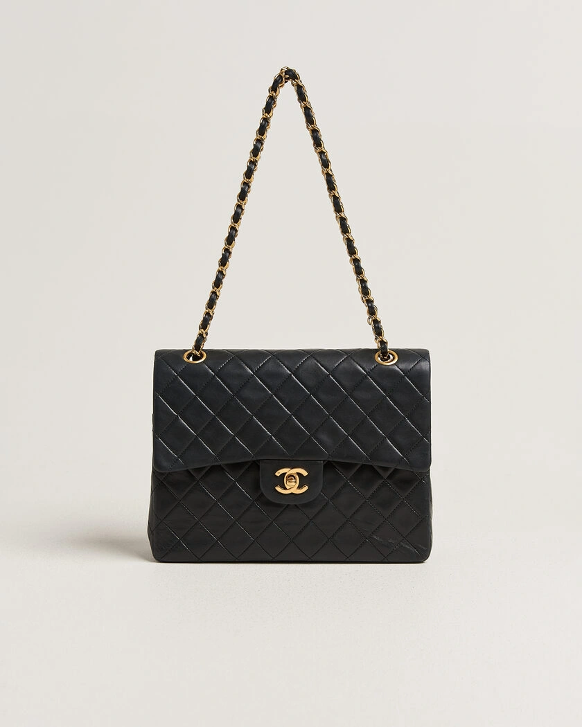 Chanel Pre-Owned Classic Medium Square Double Flap Bag Lambskin Black – Sort