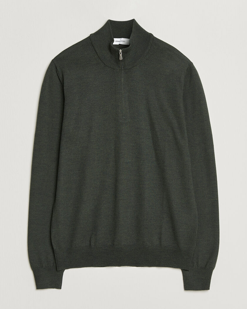 Gran Sasso Merino Fashion Fit Half Zip Olive Melange – Grøn