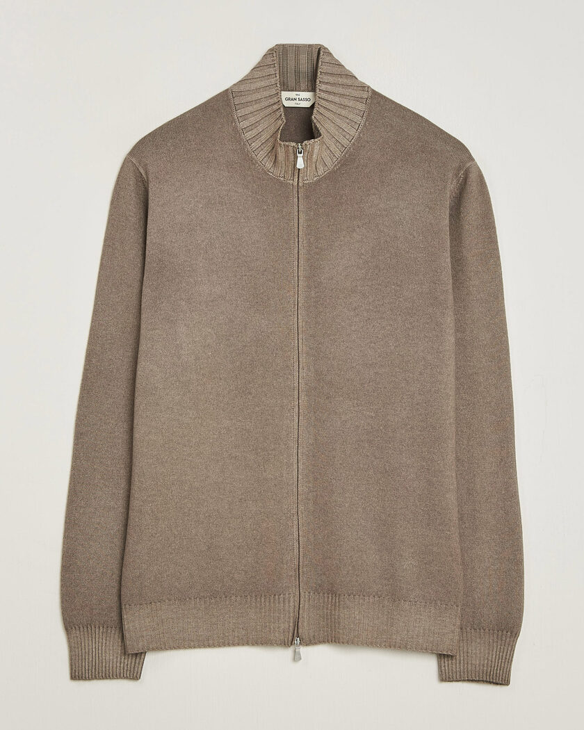 Gran Sasso Wool/Cashmere Washed Full Zip Brown Melange – Brun