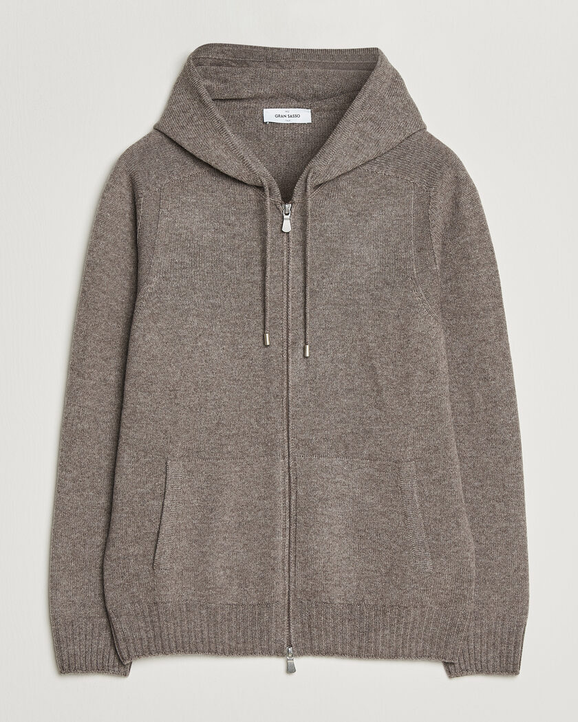 Gran Sasso Full Zip Wool Hoodie Taupe Melange – Brun