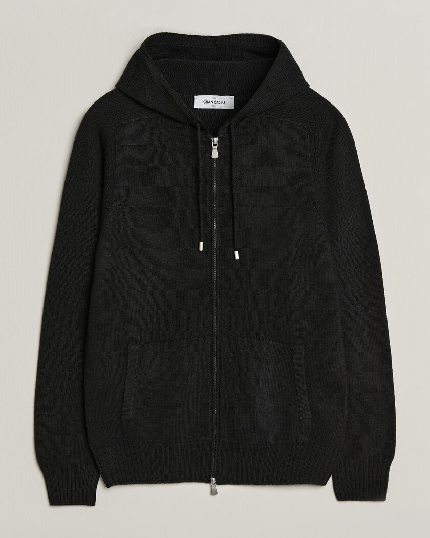 Gran Sasso Full Zip Wool Hoodie Black – Sort