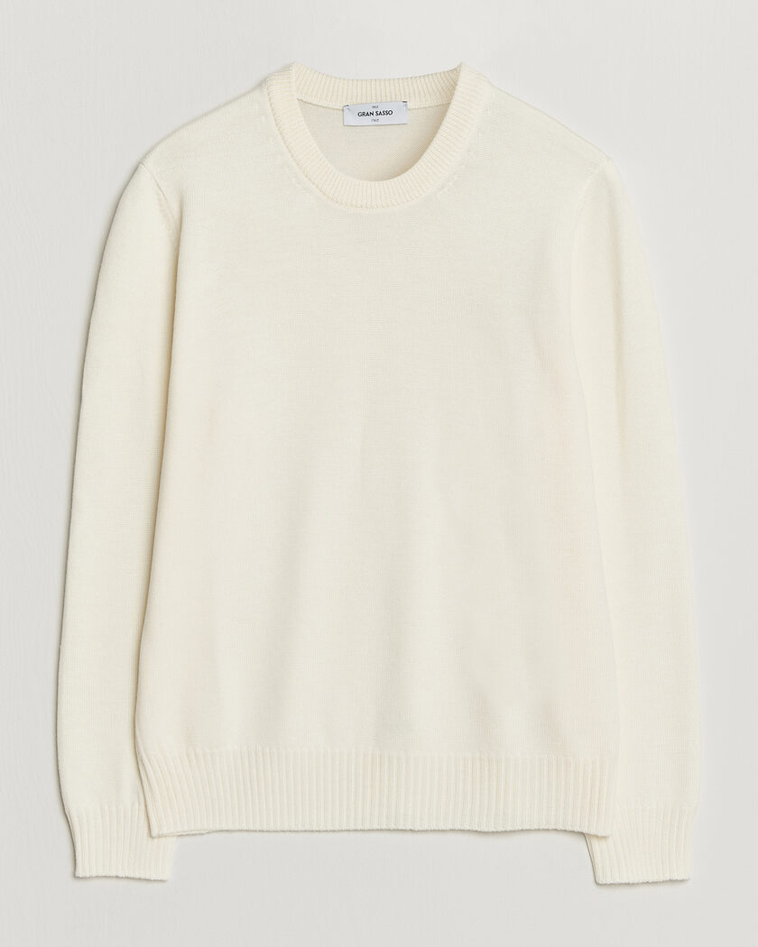 Gran Sasso Merino Knitted Crew Neck Cream – Hvid