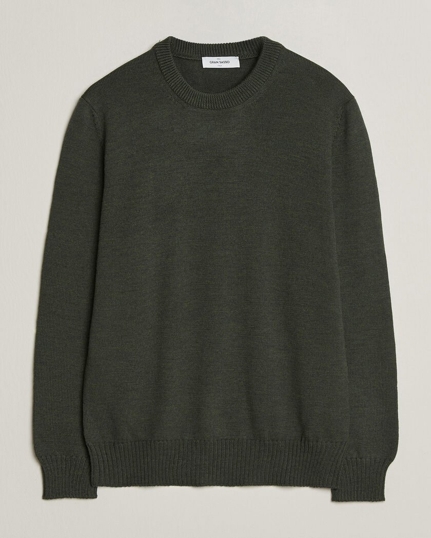 Gran Sasso Merino Knitted Crew Neck Olive Melange – Grøn
