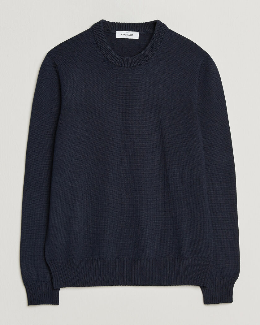 Gran Sasso Merino Knitted Crew Neck Navy – Blå