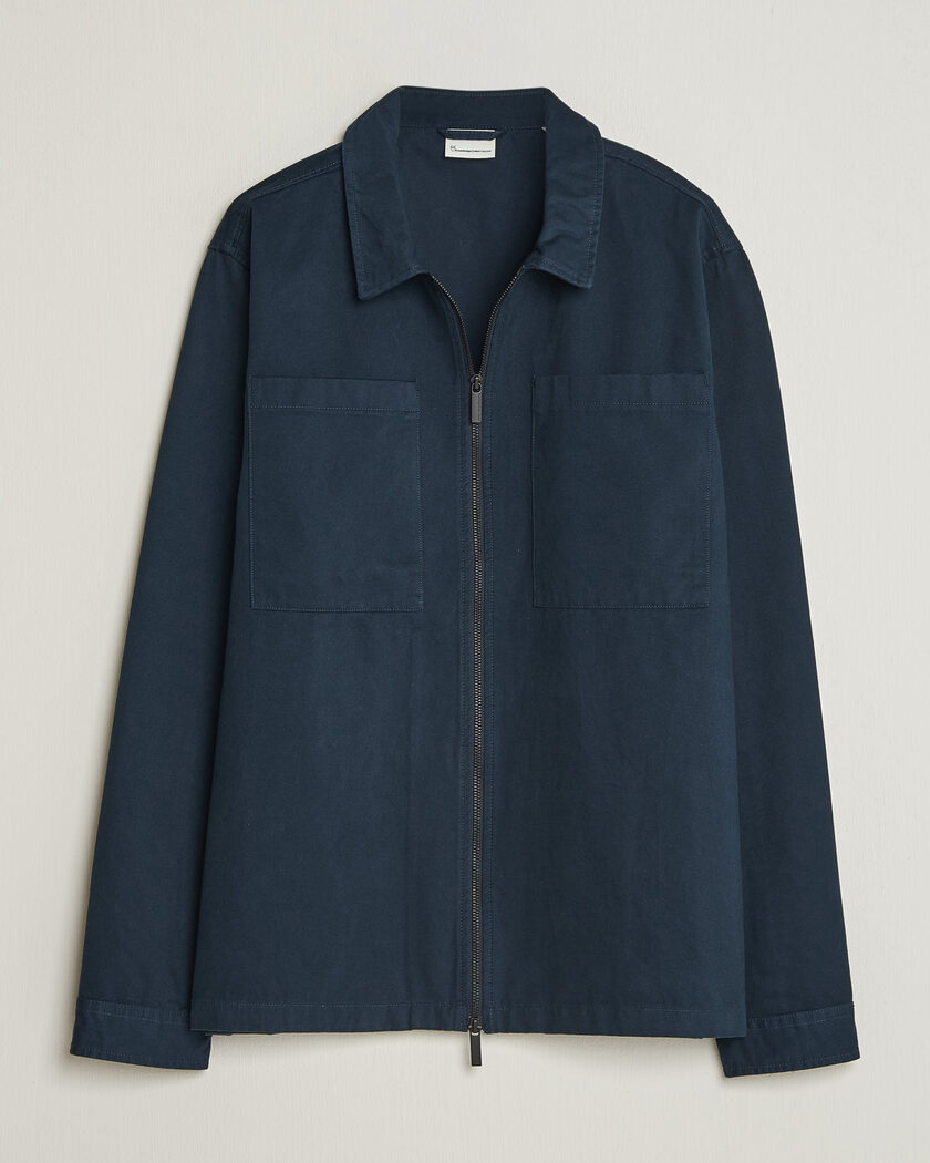 KnowledgeCotton Apparel Twill Zip Overshirt Total Eclipse – Blå