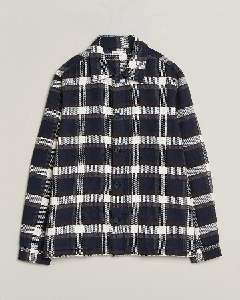 KnowledgeCotton Apparel Flannel Check Overshirt Navy – Blå
