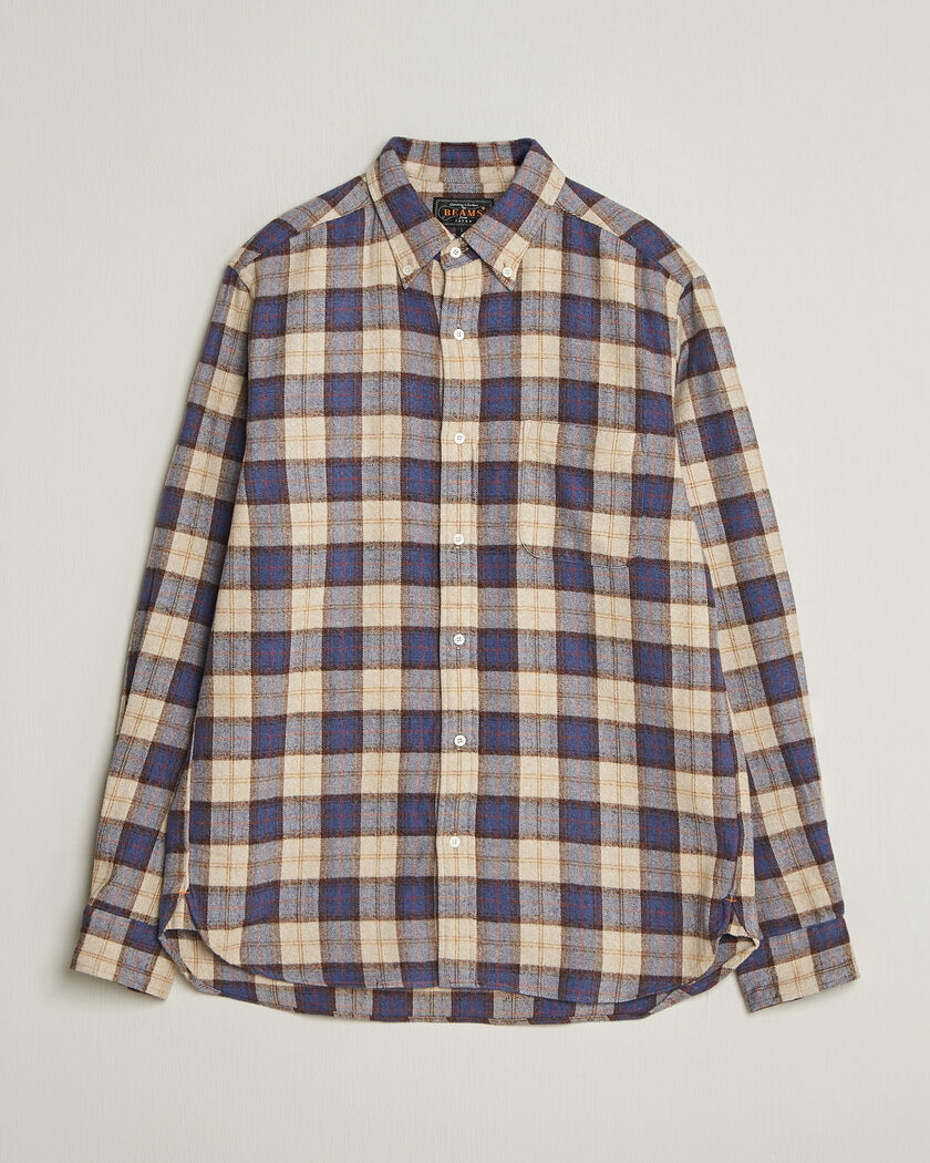 BEAMS PLUS Plaid Button Down Shirt White/Blue – Blå