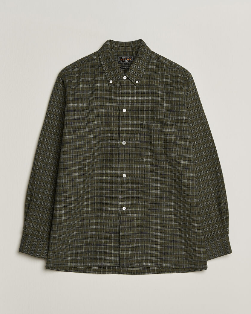 BEAMS PLUS Dobby Plaid Button Down Shirt Dark Green – Grøn