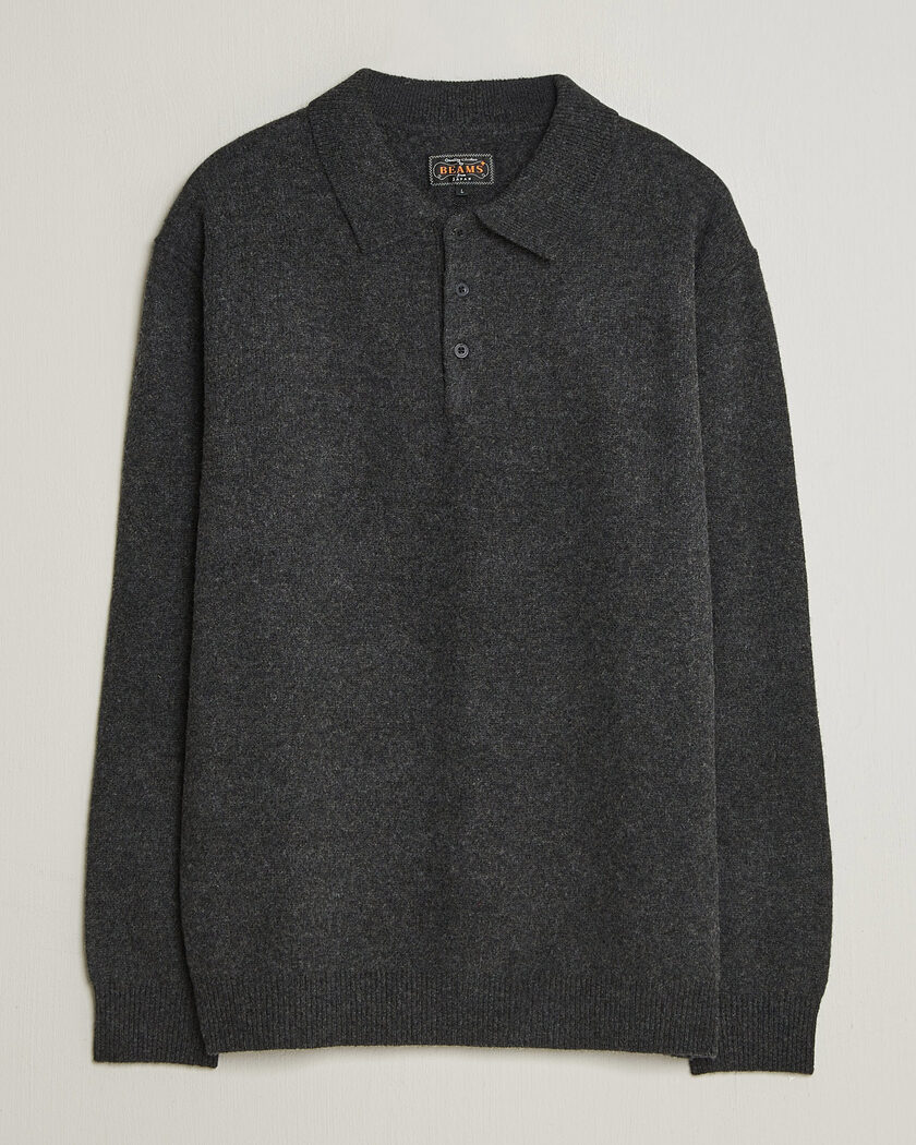 BEAMS PLUS Knitted Wool Polo Charcoal – Grå