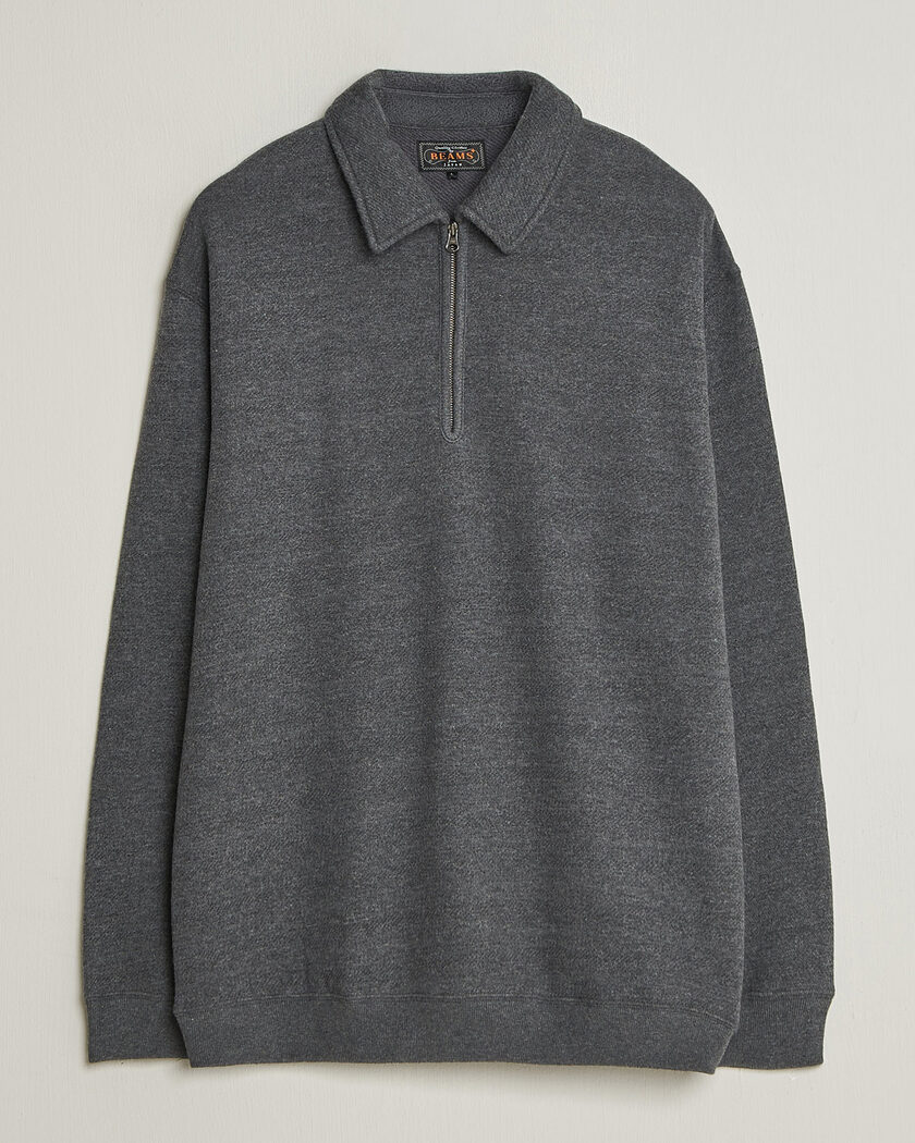 BEAMS PLUS Wool/Cotton Half Zip Charcoal – Grå