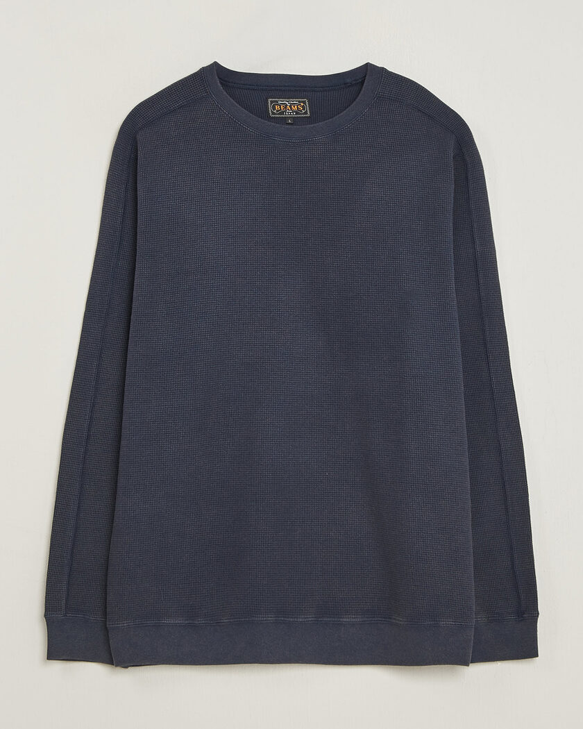 BEAMS PLUS Fade Thermal Crew Navy – Blå