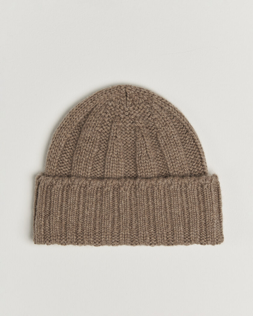 BEAMS PLUS Cashmere Rib Beanie Camel – Brun