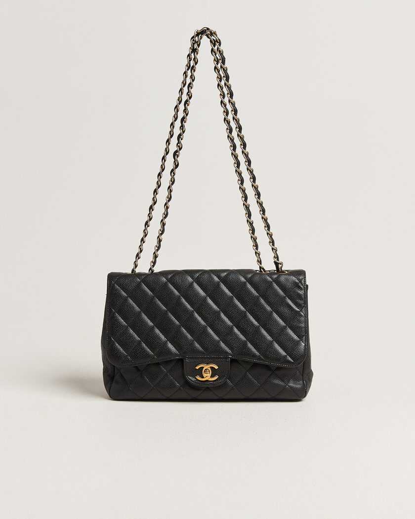 Chanel Pre-Owned Classic Jumbo Single Flap Bag Caviar Black – Sort