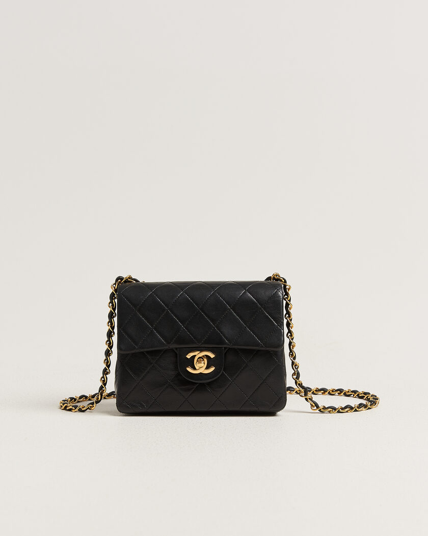 Chanel Pre-Owned Classic Mini Square Single Flap Bag Lambskin Black – Sort